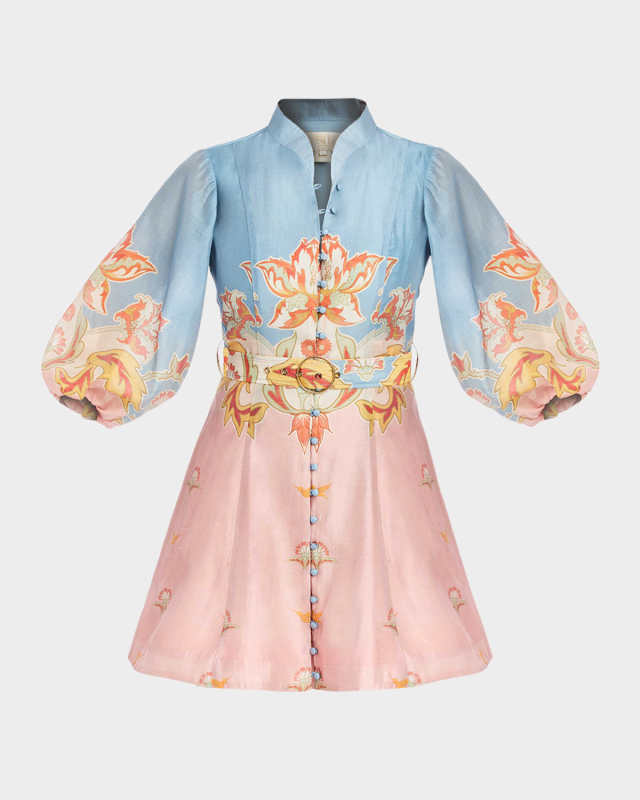 Valencia Belted Floral-Print Mini Dress